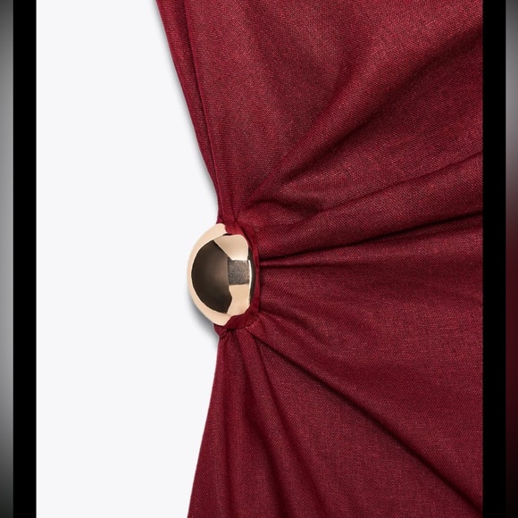 🔥🔥Zara Burgundy Off-Shoulder Dress (Linen blend) - Picture 6 of 7